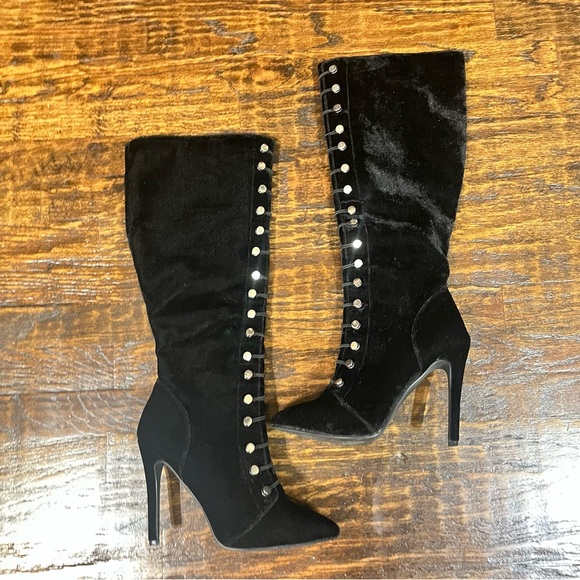 JustFab Black Velvet high heel boots - Picture 7 of 10